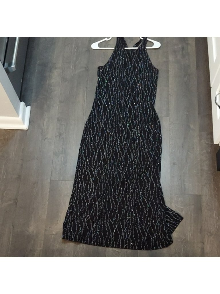 Black And Silver Halter Maxi Dress For Cocktail